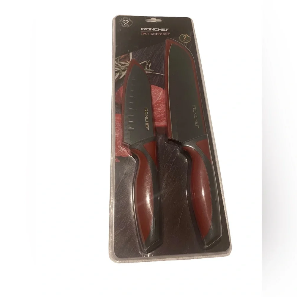 Ironchef Kitchen Knife Set 2 Piece Santoku With Sheath NEW